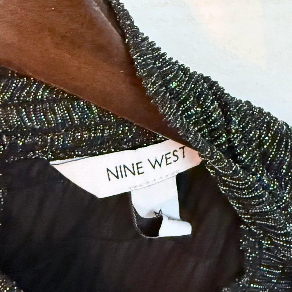 Nine West Women's Black Metallic Mock Neck Sleeveless‎ A-Line Dress Size M - Picture 7 of 10